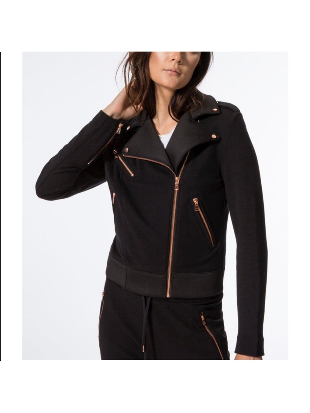 RUN:WAY Cynthia moto Jacket from Carbon38black rose gold zippers small s